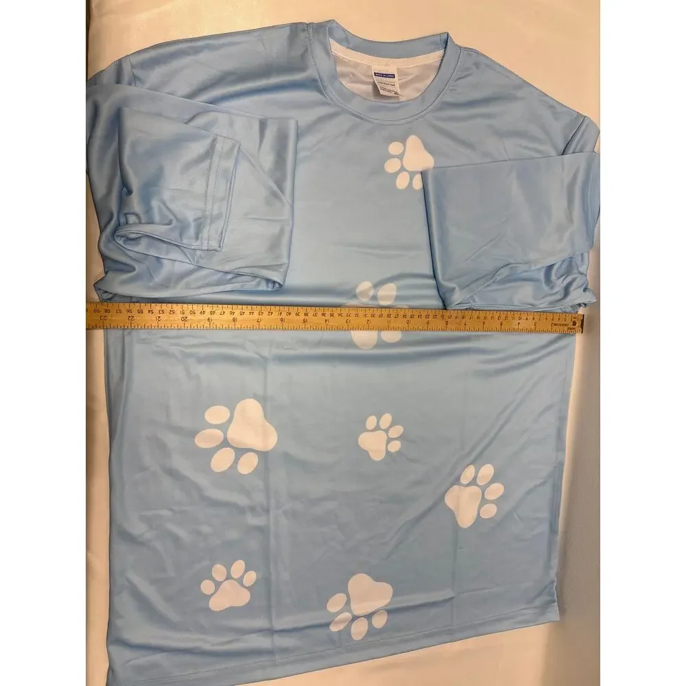 Light blue long sleeve paw print T-shirt adult size XL dog paw print top new - Picture 3 of 6
